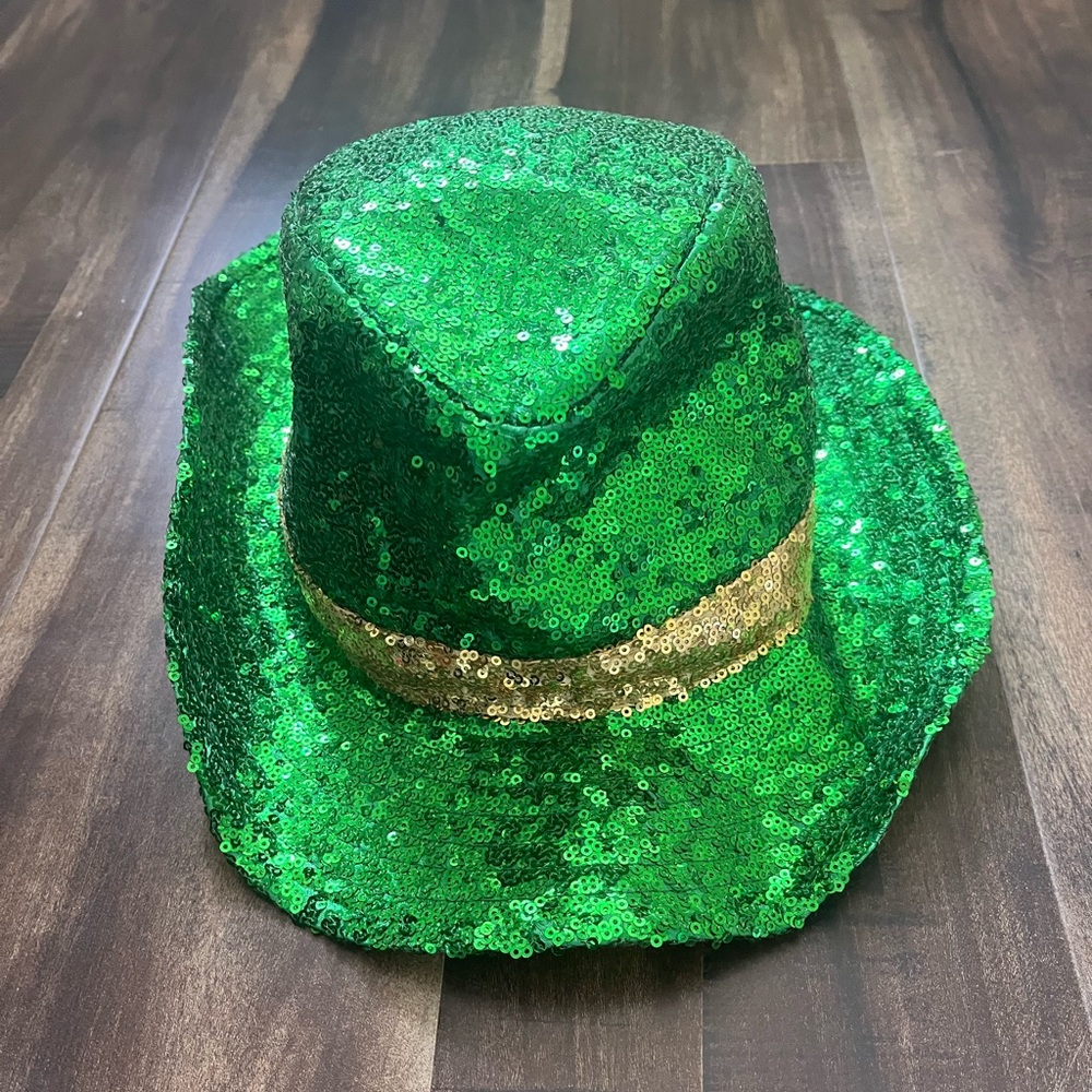 Green Sequin Hat with Gold Band